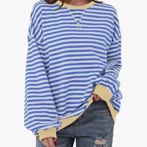 Brand New Striped Blue Women's Puffed Sleeve